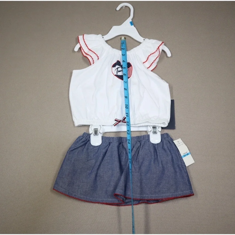 Tommy Hilfiger Baby Girls Flutter Sleeve Top and Chambray Skort, 2 Pc‎ Set - 24M